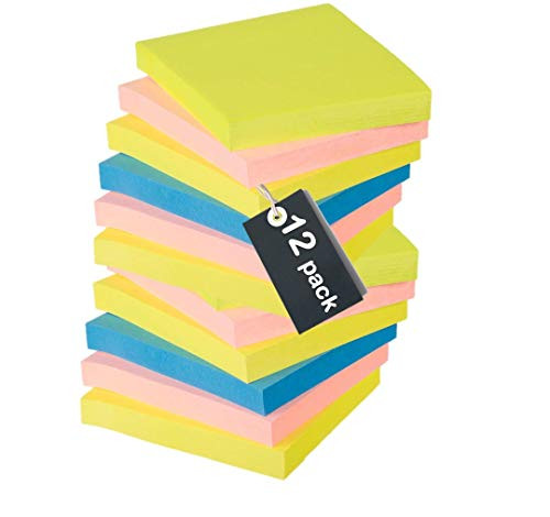 1InTheOffice Sticky Notes 3x3 Assorted Neon Colored Self-Stick Notes,100 Sheets - 12/Pack