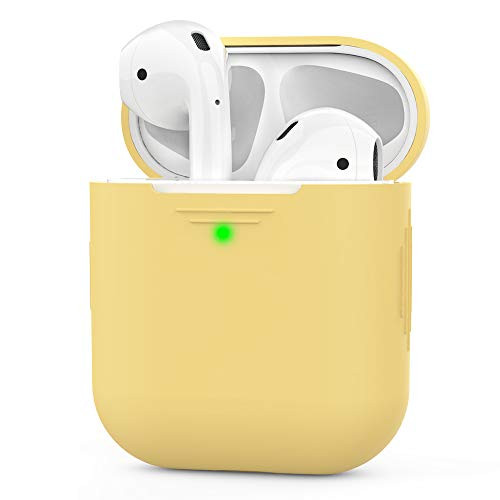 AhaStyle AirPods Case [Front LED Visible] Silicone Compatible with Apple AirPods 2 (2019)(Without Carabiner, Yellow)