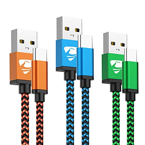 USB Type C Cable Fast Charging Cable Aioneus 6FT 3Pack Charger Cable Nylon Braided Charging Cord Compatible Samsung A20e A10e A50 A70 A40 A20 S8 S9 S10 Note 9 8, Moto G6 G7 Z3, Z4, LG, Huawei, Sony
