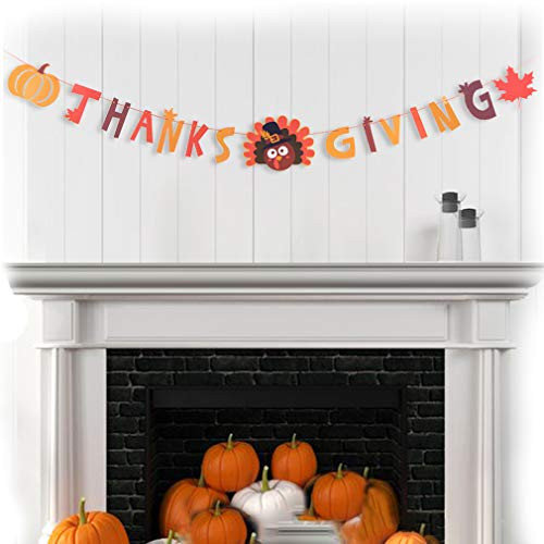 Thanksgiving Banner Decorations, Give Thanks Wall Banner with Pumpkin Turkey Maple Leaf Sign, Fall Party Thanksgiving Harvest Home Decor (Thanks Giving)