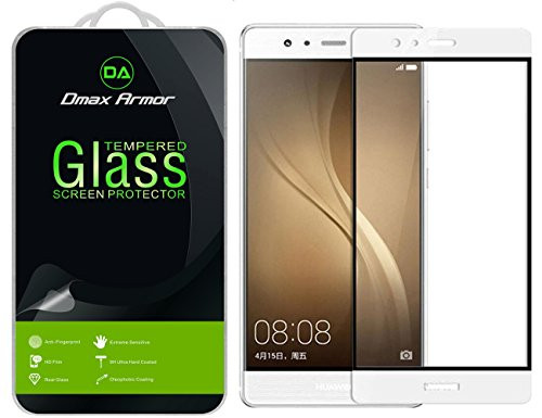Dmax Armor for Huawei P9 Tempered Glass Screen Protector, [Full Screen Coverage] Anti-Scratch, Anti-Fingerprint, Bubble Free, (White)