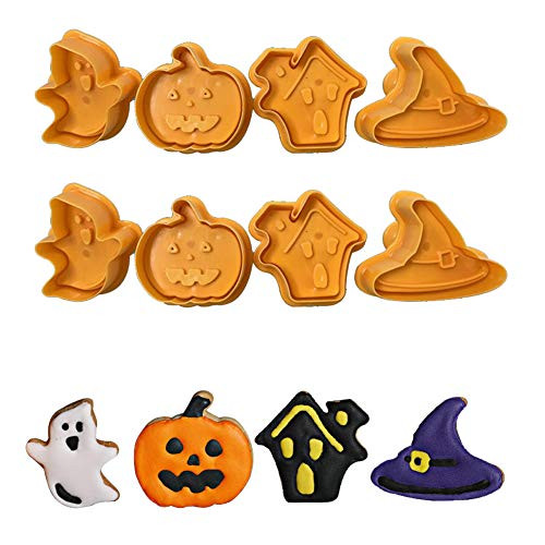 Luckycivia 8 Pcs Halloween Cookie Cutter Set, Halloween Cookies Molding, Nonstick Cake Molds, Halloween Funny Gifts Set of Pumpkin, Ghost, House, Witches Hat DIY Halloween Party Molds