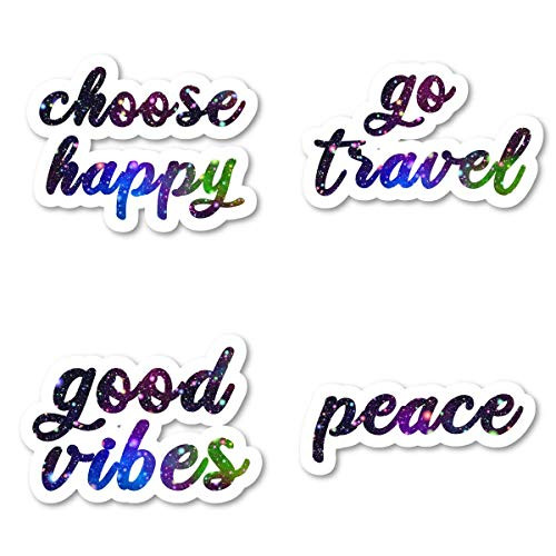 Go Travel Choose Happy Good Vibes Peace Sticker Pack Galaxy Stickers - 4 Pack - Laptop Stickers - for Laptop, Phone, Tablet Vinyl Decal Sticker (4 Pack) S211194