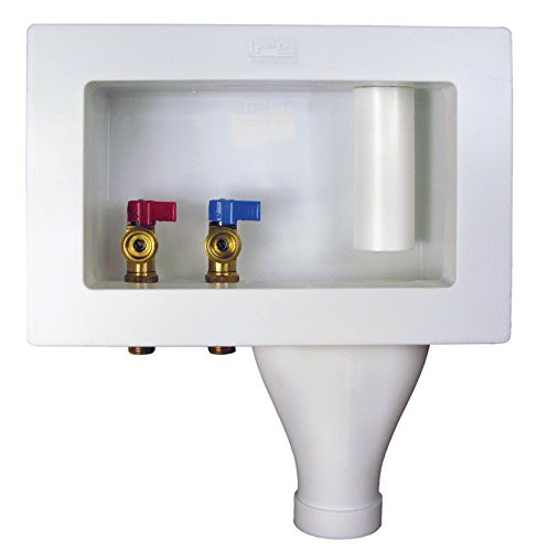 Water-Tite 87349 Right-Hand Wide-Mouth Washing Machine Outlet Box with Brass Quarter-turn Valves Uninstalled, 1/2" Sweat Connection, White