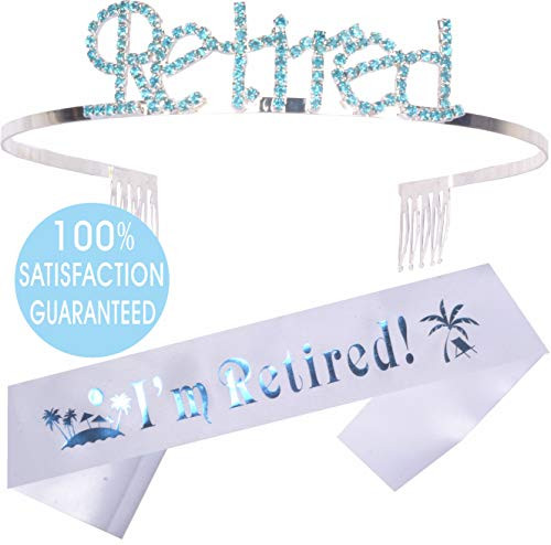 Officially Retired Retirement Party Set Blue, Officially Retired Tiara/Crown, Retired Sash, Officially Retired Satin Sash, Retirement Party Supplies, Gifts, Favors and Decorations(Blue)