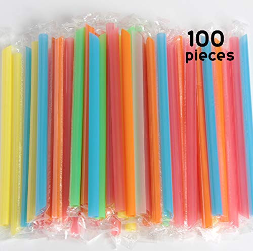 SBYURE Jumbo Drinking Straws Individually Wrapped,100 Pack 9 Inch Long Extra Wide Smoothie 0.45" Assorted Bright Color Disposable Boba Bubble Tea,Milkshakes Slushies Straws