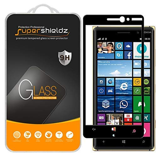 (2 Pack) Supershieldz for Nokia Lumia 830 Tempered Glass Screen Protector, (Full Screen Coverage) 0.33mm, Anti Scratch, Bubble Free (Black)