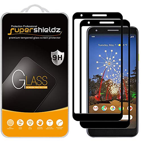 (2 Pack) Supershieldz for Google (Pixel 3a XL) Tempered Glass Screen Protector, (Full Screen Coverage and Full Adhesive) Anti Scratch, Bubble Free (Black)