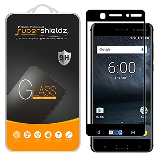 (2 Pack) Supershieldz for Nokia 6 Tempered Glass Screen Protector, (Full Screen Coverage) 0.33mm, Anti Scratch, Bubble Free (Black)