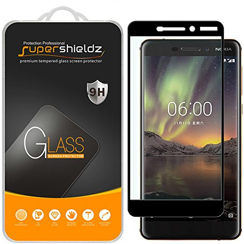 (2 Pack) Supershieldz for Nokia 6.1 (Nokia 6 2018) Tempered Glass Screen Protector, (Full Screen Coverage) Anti Scratch, Bubble Free (Black)