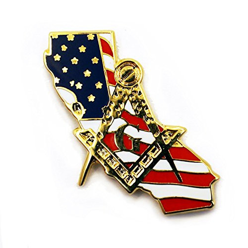 California Mason Square & Compass American Flag Red Masonic Lapel Pin - 1" Tall