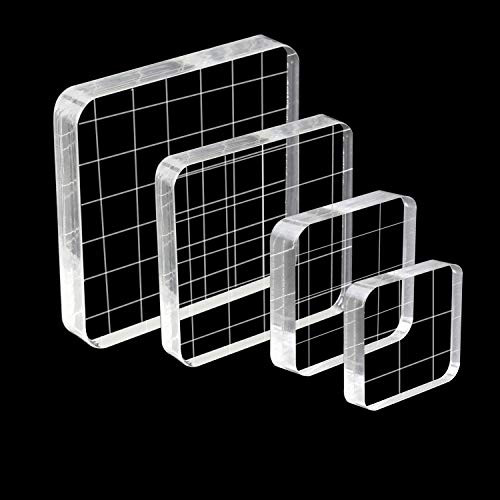 WeiMeet 4 Pieces Stamp Blocks Acrylic Clear Stamping Blocks Tools with Grid Lines for Scrapbooking Crafts Making(Square)