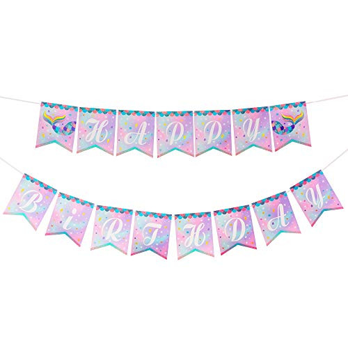 WERNNSAI Mermaid Happy Birthday Banner - Mermaid Theme Party Decorations Rainbow Glitter Birthday Party Supplies Bunting for Girls, Pre-Strung