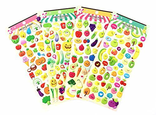ALIMITOPIA Foam Craft Stickers,Self-Adhesive Decorative Paster Decals for Kids' Scrapbooking or Card Making(Fruit Emoticons,4 Sheets,About 200pcs)
