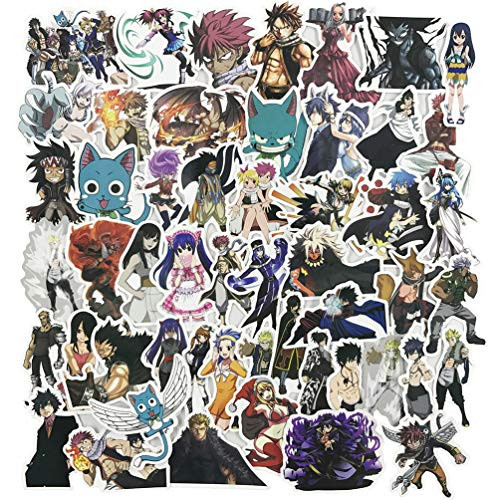 50pcs Anime Laptop Stickers for Kids, Fairy Tail Computer Sticker, Vinyl Skateboard Water Bottle Travel Case Guitar Snowboard Luggage Car Bike Phone Graffiti Decal