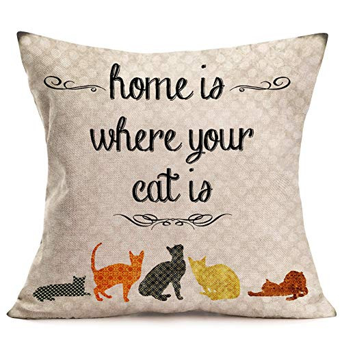 Asamour Inspirational Quotes Cotton Linen Throw Pillow Case Cushion Cover Warm and Healing Lettering Pillow Sham Home Sofa Decor Pillowcase 18''x18'' (Home is Where Your Cat is) Asamour Inspirational Quotes Cotton Linen Throw Pillow Case Cushion Cover Warm and Healing Lettering Pillow Sham Home Sofa Decor Pillowcase 18''x18'' (Home is Where Your Cat is)
