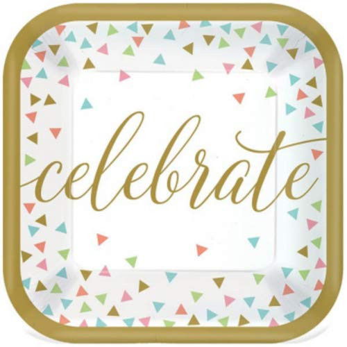 amscan 741926 Confetti Fun Square Plates, 7", Multi