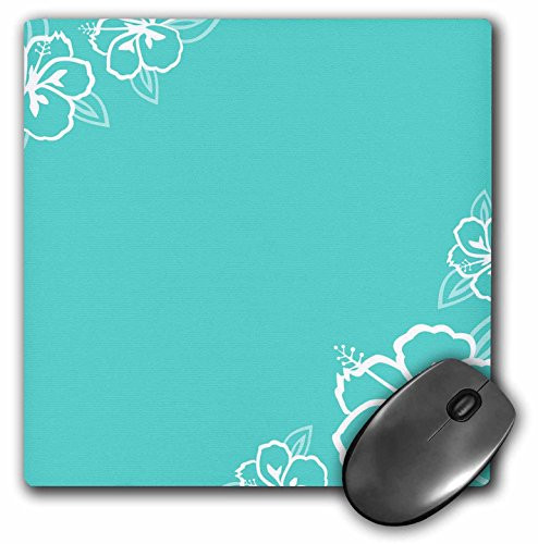 3dRose LLC 8 X 8 X 0.25 Inches Mouse Pad, Aqua Blue with White Hibiscus Flowers (mp_110671_1)