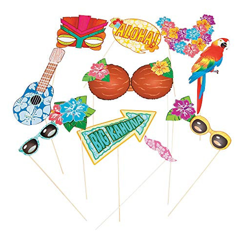 Fun Express - Luau Photo Stick Props for Party - Apparel Accessories - Costume Accessories - Costume Props - Party - 12 Pieces