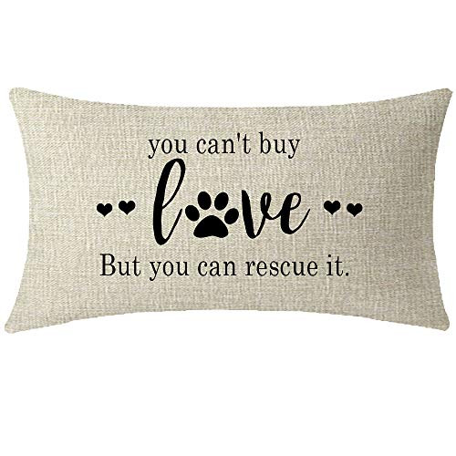 ITFRO Nice Dog Lover Gift to Sister Paw Prints You Cant Buy Love But You Can Rescue It Burlap Cream Throw Pillow Case Cushion Cover Couch Sofa Decorative Rectangle 12x20 inches