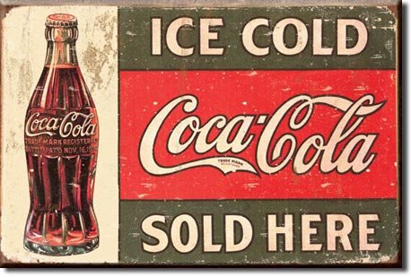 Desperate Enterprises Coca-Cola c. 1916 Ice Cold Tin Sign, 16" W x 12.5" H