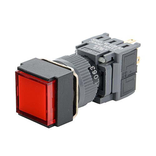 uxcell Latching Push Button Switch Square Head 16mm Mounting Dia SPDT 1NO 1NC with 24V Red LED Light