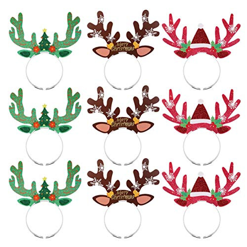 Amosfun Christmas Reindeer Headbands Deer Antlers Headband Costume Hair Hoop with Ears Headwear Accessories for Christmas Halloween Masquerade Cosplay Party Gift 9PCS