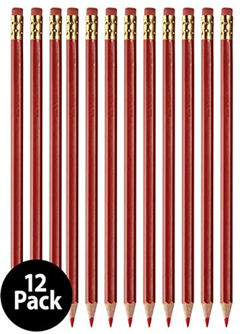 Grading Checking Erasable Pencils, Pre-Sharpened #2 HB Red Pencils, With Eraser Tops - 12-Pack