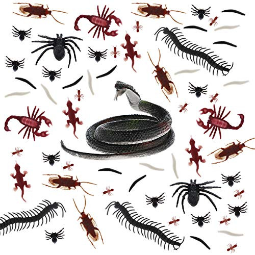 Toyvian 169 Pcs Plastic Bugs Realistic Fake Snake Spider Cockroach Scorpion Gecko Toy for Kids Halloween Prank Props
