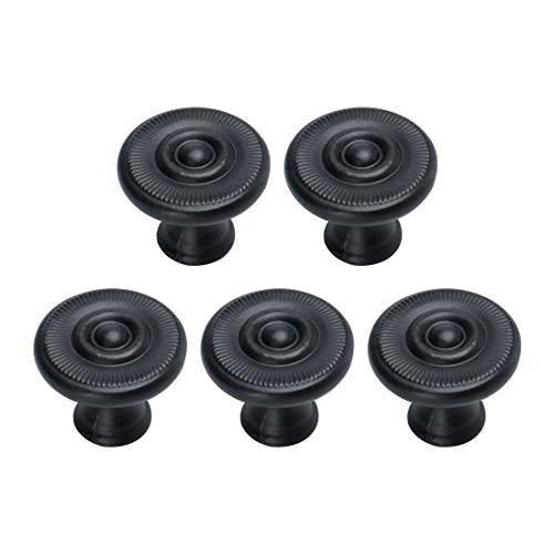 uxcell 5pcs Knobs Zinc Alloy 26mm Vintage Round Knob Drawer Pull Handle Furniture Cabinet Cupboard Closet Dresser Door Handle Replacement Accessory Black