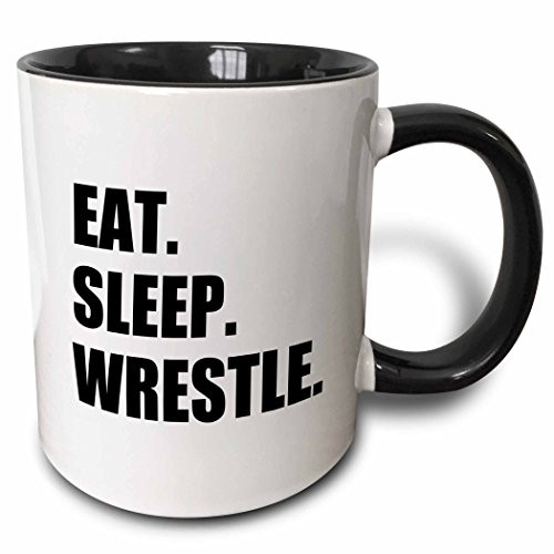 3dRose 180458_4"Eat Sleep Black Text Wrestling Fan Wrestler Sport Enthusiast" Two Tone Mug, 11 oz,