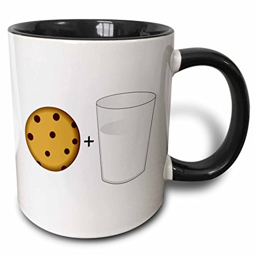 3dRose mug_43202_4"Cute Cartoon Milk and Chocolate Chip Cookies" Two Tone Black Mug, 11 oz, Multicolor
