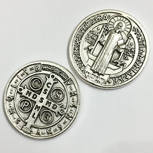 Saint St Benedict of Nursia Pocket Token Coin Protection Protect Catholic Charm Medal Religious Gift 1 1/8"
