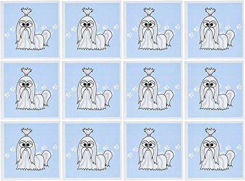 3dRose Grey and White Shih Tzu with Paw Prints - Greeting Cards, 6 x 6 inches, set of 12 (gc_6144_2)