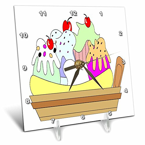 3dRose dc_44801_1 Banana Spilt Ice Cream Dish-Desk Clock, 6 by 6-Inch