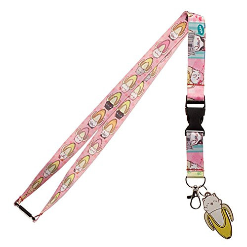 Bioworld Bananya Cat Anime Charm Allover Printed Pink Lanyard ID Badge