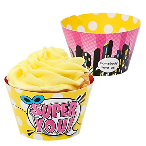 Birthday Express Superhero Girl Party Supplies - Reversible Cupcake Wrappers (12)