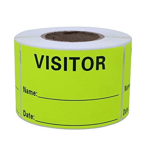 Hybsk Visitor Pass Fluorescent Yellow Visitor Identification Labels Stickers 300 Labels Per Roll (Fluorescent Yellow)
