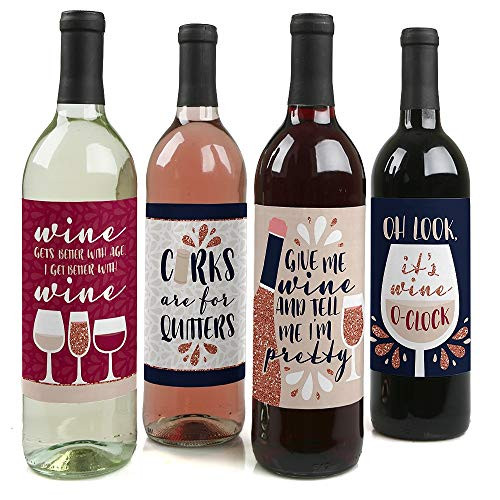 But First, Wine - Wine Tasting Party Decorations for Women and Men - Wine Bottle Label Stickers - Set of 4