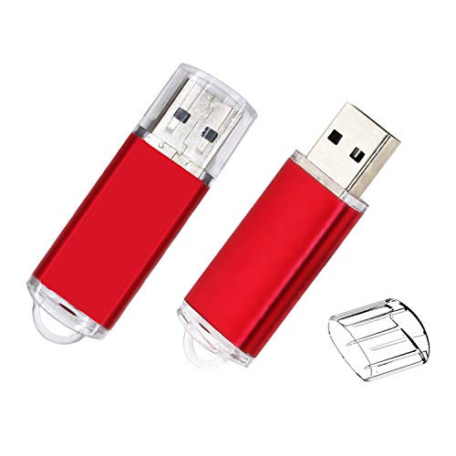 USB Flash Drive 32GB 2 Pack USB 2.0 Thumb Drive Jump Drive Bulk Memory Sticks Zip Drives Keychain Design with Cap, Red