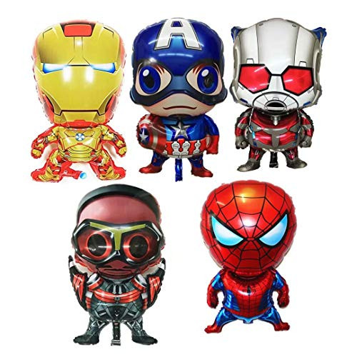 Superhero Balloons Birthday Party Decoration Supplies for Superhero Theme Mylar Foil Helium Balloons Pack 5