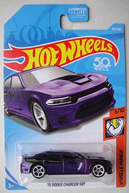 Hot Wheels Muscle Mania 3/10, Purple '15 Dodge Charger SRT 313/365 50TH Anniversary Card