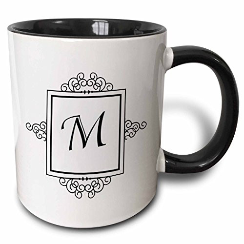 3dRose 3dRose Initial letter M personal monogrammed fancy black and white typography elegant stylish personalized - Two Tone Black Mug, 11oz (mug_154336_4), Black/White
