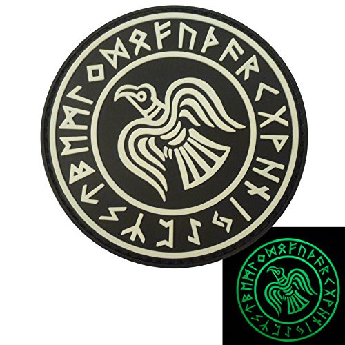 LEGEEON Glow Dark Rare Norse Viking Raven Runes Odin God War Morale PVC Rubber 3D Touch Fastener Patch