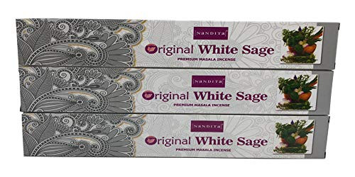 Nandita Original White SAGE Premium Masala Incense Sticks - Pack of 3 (15 Gram Each)