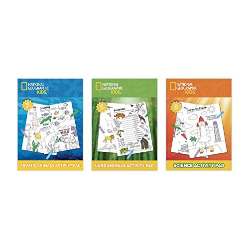 B-THERE Bundle of 3 National Geographic for Kids Coloring Activity Pads: Aquatic Animals Activity Pad, Land Animals Activity Pad, Science Activity Pad.
