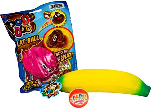 JA-RU Super Stretchy Banana, Pink Poo Splat Ball and and 1 Collectable Bouncy Ball Stretches Long & Shrink Slow. Smells Good 3340-6429Pkp