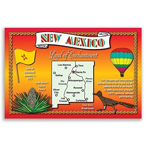 NEW MEXICO STATE MAP postcard set of 20 identical postcards. Post cards with NM map and state symbols. Made in USA.