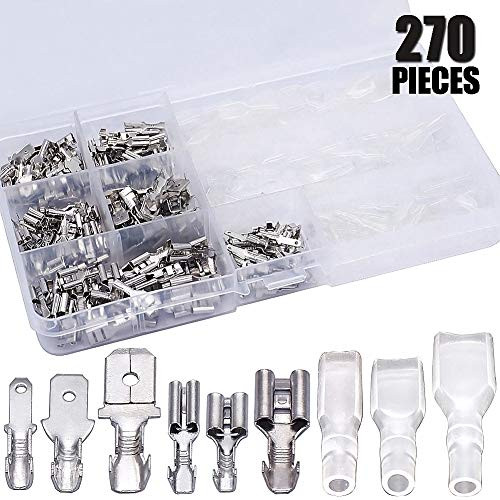 Twidec/270Pcs Assortment Kit Quick Splice Male and Female Wire Spade 2.8/4.8/6.3mm Connector Crimp Terminal Block with Insulating Sleeve for Electrical Wiring Car Audio Speaker