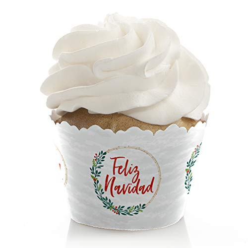Big Dot of Happiness Feliz Navidad - Holiday and Spanish Christmas Party Decorations - Party Cupcake Wrappers - Set of 12